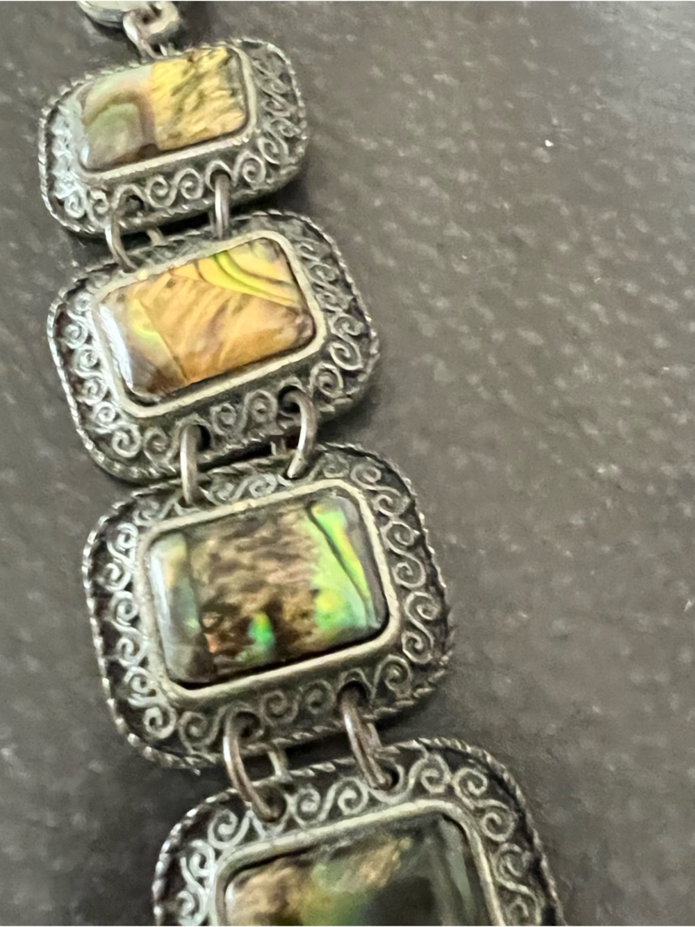 Chico’s  Abalone Link Bracelet in Iridescent Green and Brown